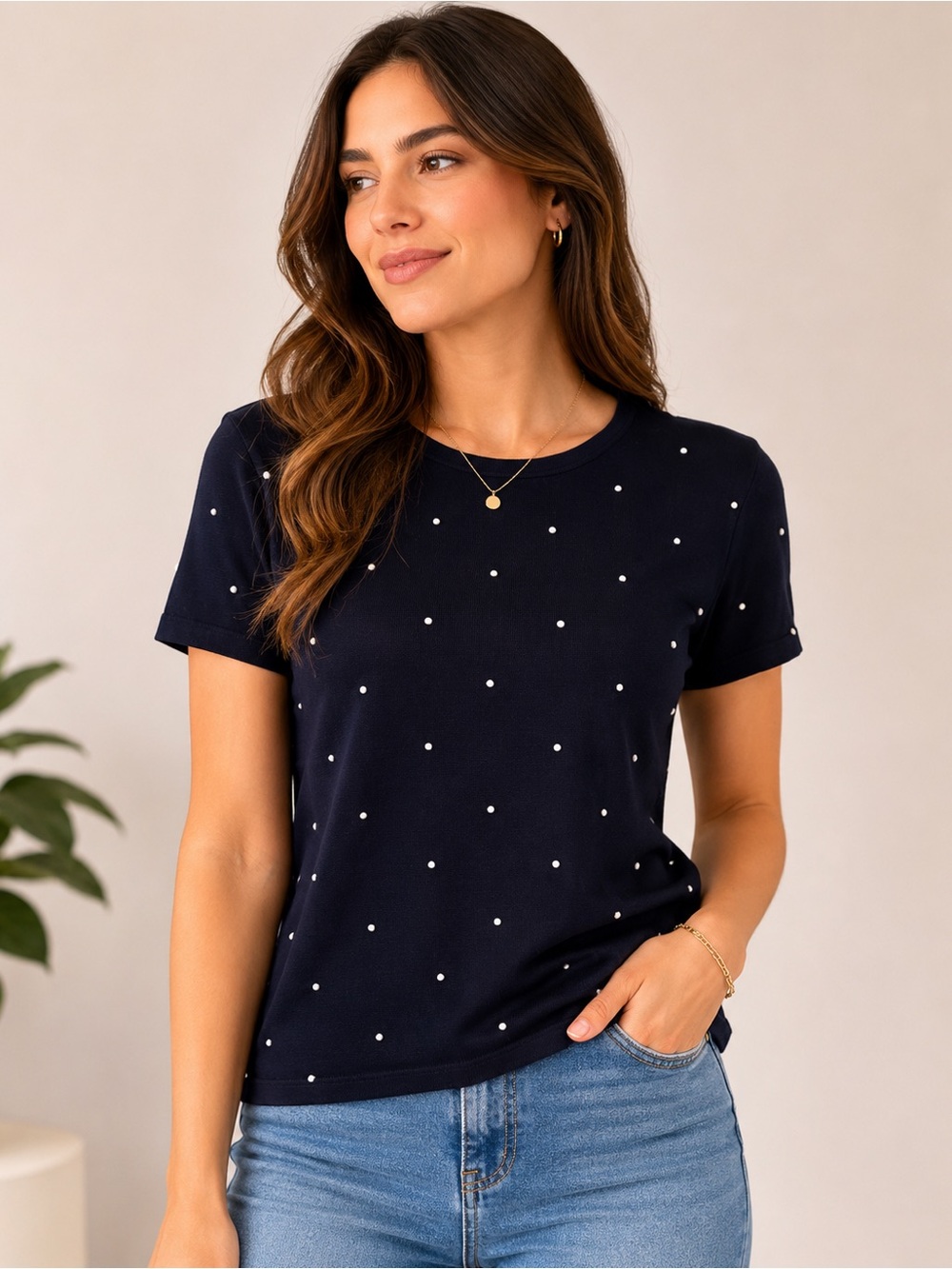 Ralph Lauren Navy Short-Sleeve Dot Tee